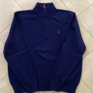 Polo Ralph Lauren Dark Blue 100% Cotton 3 Quarter Zip-Up Sweater